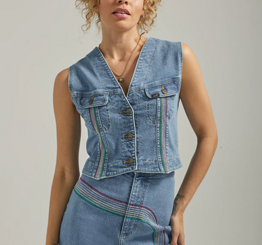 LEE WOMEN'S FREEWAY OF LOVE RAINBOW DENIM VEST