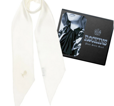 ROCKINS Plain White Satin Classic Skinny Embroidered Scarf