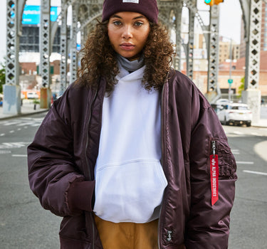 ALPHA INDUSTRIES WOMENS OVERSIZED MA 1 MOD FLIGHT JACKET LET IT BLEED