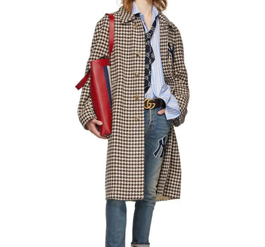 GUCCI MEN'S HOUNDSTOOTH COAT W/ NY YANKEES PATCHES