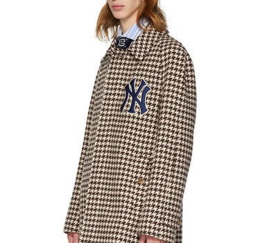 GUCCI MEN'S HOUNDSTOOTH COAT W/ NY YANKEES PATCHES