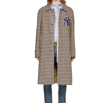 GUCCI MEN'S HOUNDSTOOTH COAT W/ NY YANKEES PATCHES