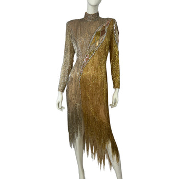 Bob Mackie Vintage Hand Beaded Sequin Fringe Dress