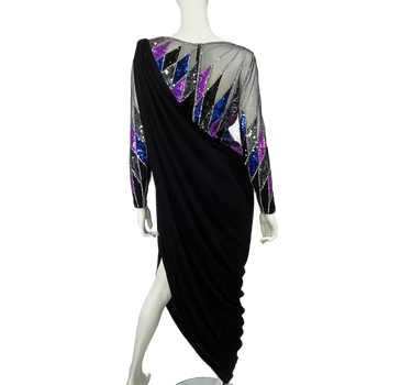 Bob Mackie Vintage Harlequin Black Sequin Detailed Dress