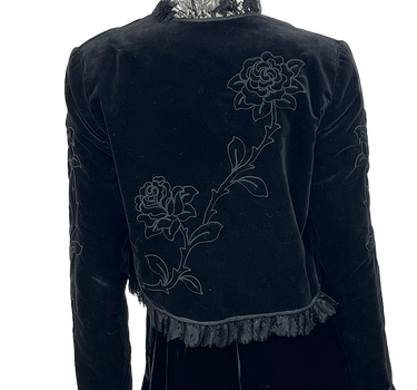 Bill Blass Vintage Black Velvet Rose Embroidered & Lace Trim Blazer