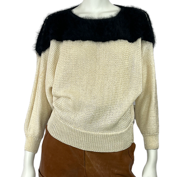 Vintage Ann Caron 2 Tone Angora & Knit Sweater