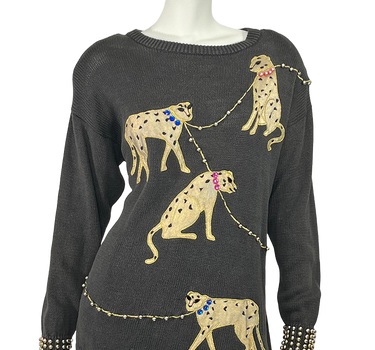 Spree Vintage 90’s Cheetah Embellished Knit Sweater