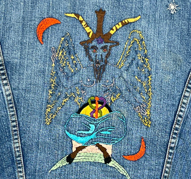 VINTAGE 70s AMAZING WRANGLER EMBROIDERED TRUCKER DENIM JACKET