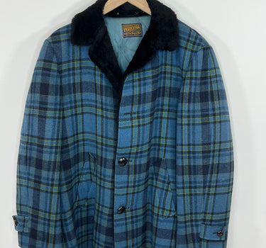 VINTAGE 50s PENDLETON BLUE PLAID WOOL JACKET / COAT