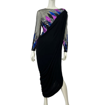 Bob Mackie Vintage Harlequin Black Sequin Detailed Dress